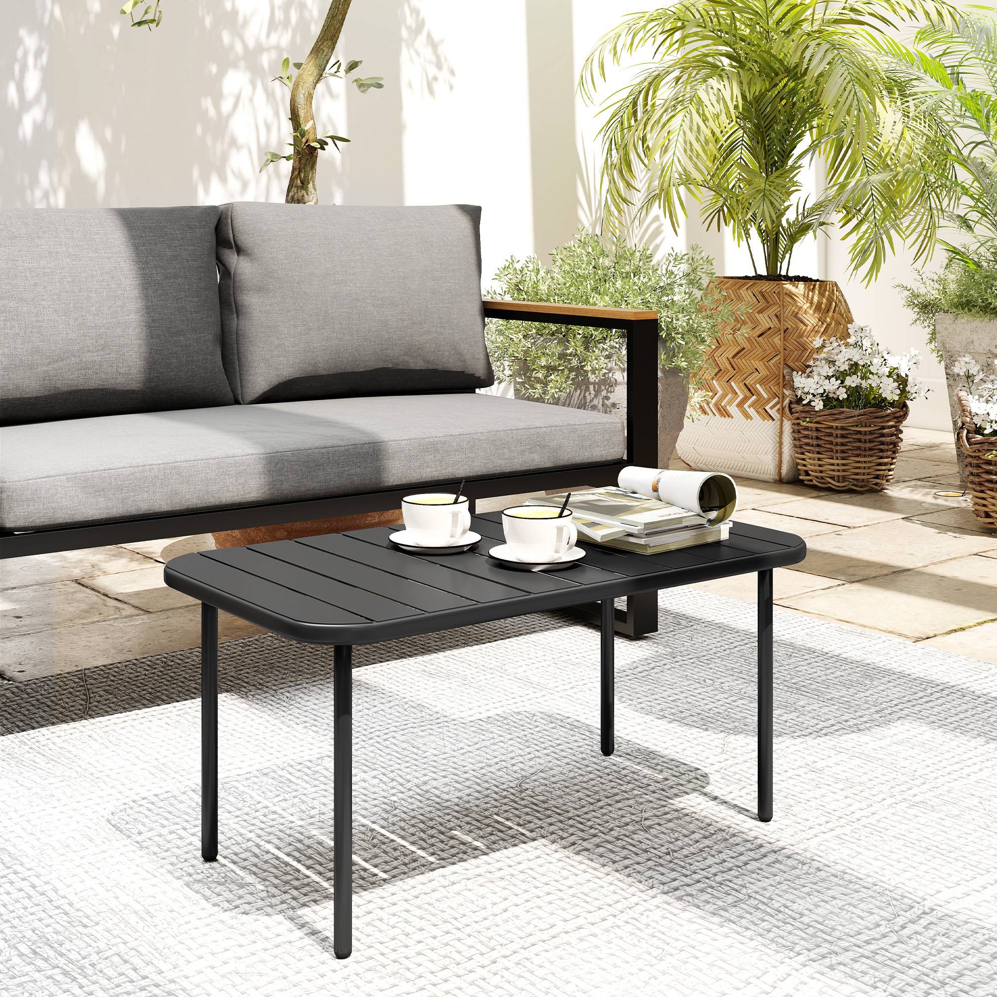 ComfortXL - Table basse de jardin rectangulaire acier noir 90 x 50 cm pour balcon et terrasse - ComfortXL Outdoor Living - Image 10