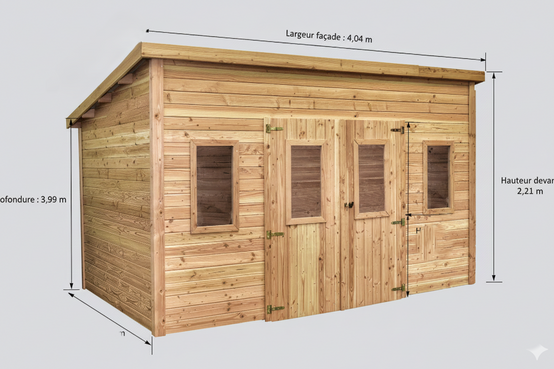 Habrita - Abri Madriers bois massif - 28 mm - surface extérieur 16,12 m2 -Toit monopente - Toiture polycarbonate double peau - Image 2