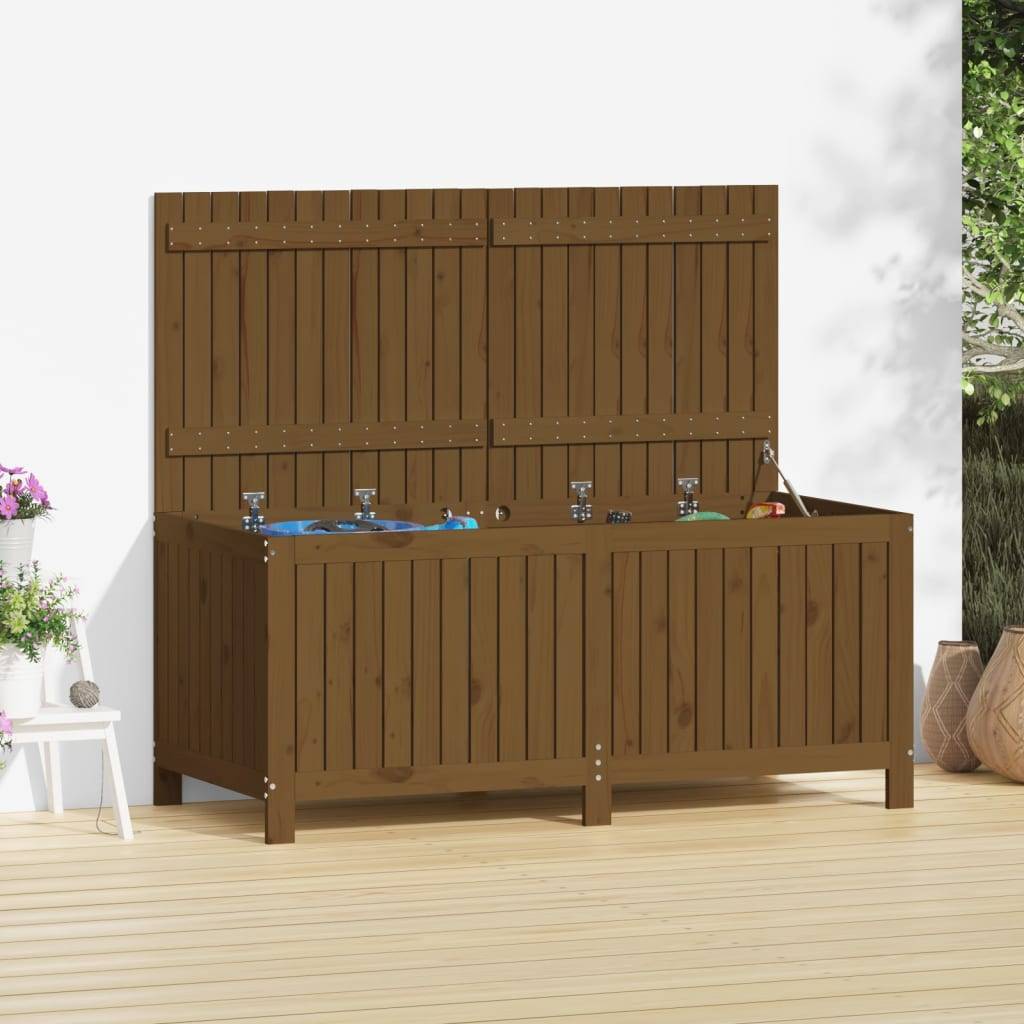 ComfortXL - Coffre de Jardin XXL en Bois de Pin Massif avec Vérin à Gaz pour Terrasse Marron Miel 147x68x64 cm – ComfortXL Outdoor Living