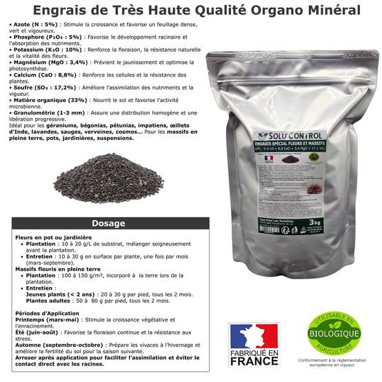 SOLU’CONTROL - 3 kg - Engrais Spécial Fleurs et Massifs NPK 5-5-10 - Favorise une floraison abondante, éclatante et durable - UAB - Image 3