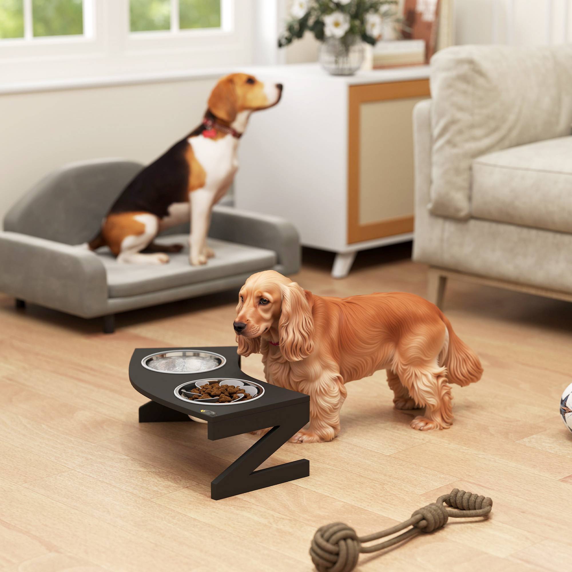 Gamelle chien surélevée avec support gamelle pour chien avec 2 bols en acier inoxydable de 1L 52,5 x 30 x 16,5 cm noir - Image 3
