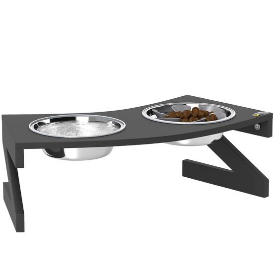Gamelle chien surélevée avec support gamelle pour chien avec 2 bols en acier inoxydable de 1L 52,5 x 30 x 16,5 cm noir - Image 1