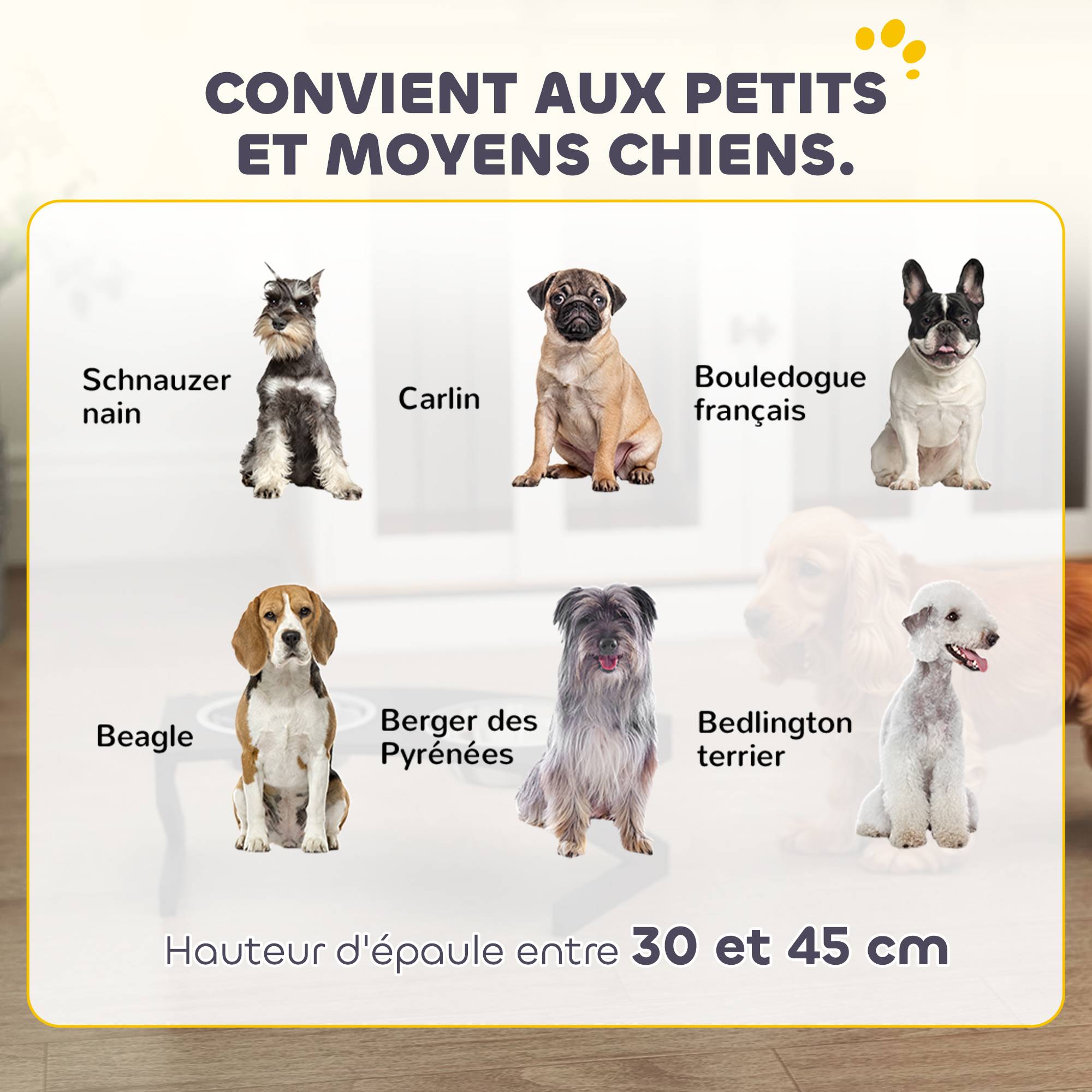 Gamelle chien surélevée avec support gamelle pour chien avec 2 bols en acier inoxydable de 1L 52,5 x 30 x 16,5 cm noir - Image 9
