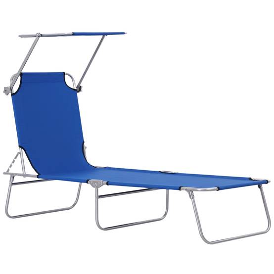 Transat pliable métal pour plage avec pare-soleil réglable 187x58x36cm bleu - ComfortXL Outdoor Living - Image 1
