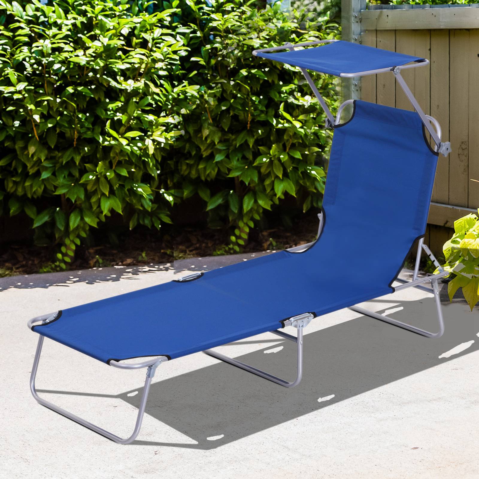 Transat pliable métal pour plage avec pare-soleil réglable 187x58x36cm bleu - ComfortXL Outdoor Living - Image 3