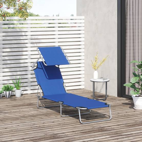 Transat pliable métal pour plage avec pare-soleil réglable 187x58x36cm bleu - ComfortXL Outdoor Living - Image 4