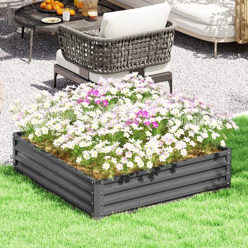 ComfortXL - Carré Potager Acier Galvanisé Jardin Terrasse Culture Légumes 120x120cm Gris - ComfortXL Outdoor Living