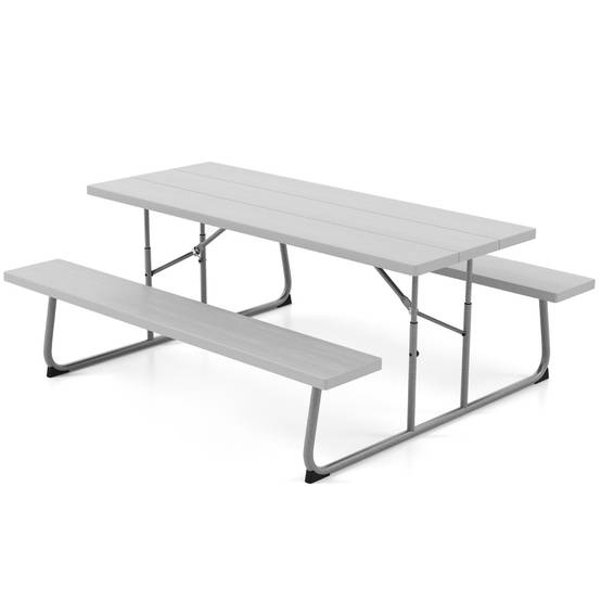 Ensemble Table et Bancs de Pique-Nique Pliable Ensemble de Jardin Cadre Métallique Plateau en HDPE 183x163x74cm Gris MAISON CHIC - Image 4