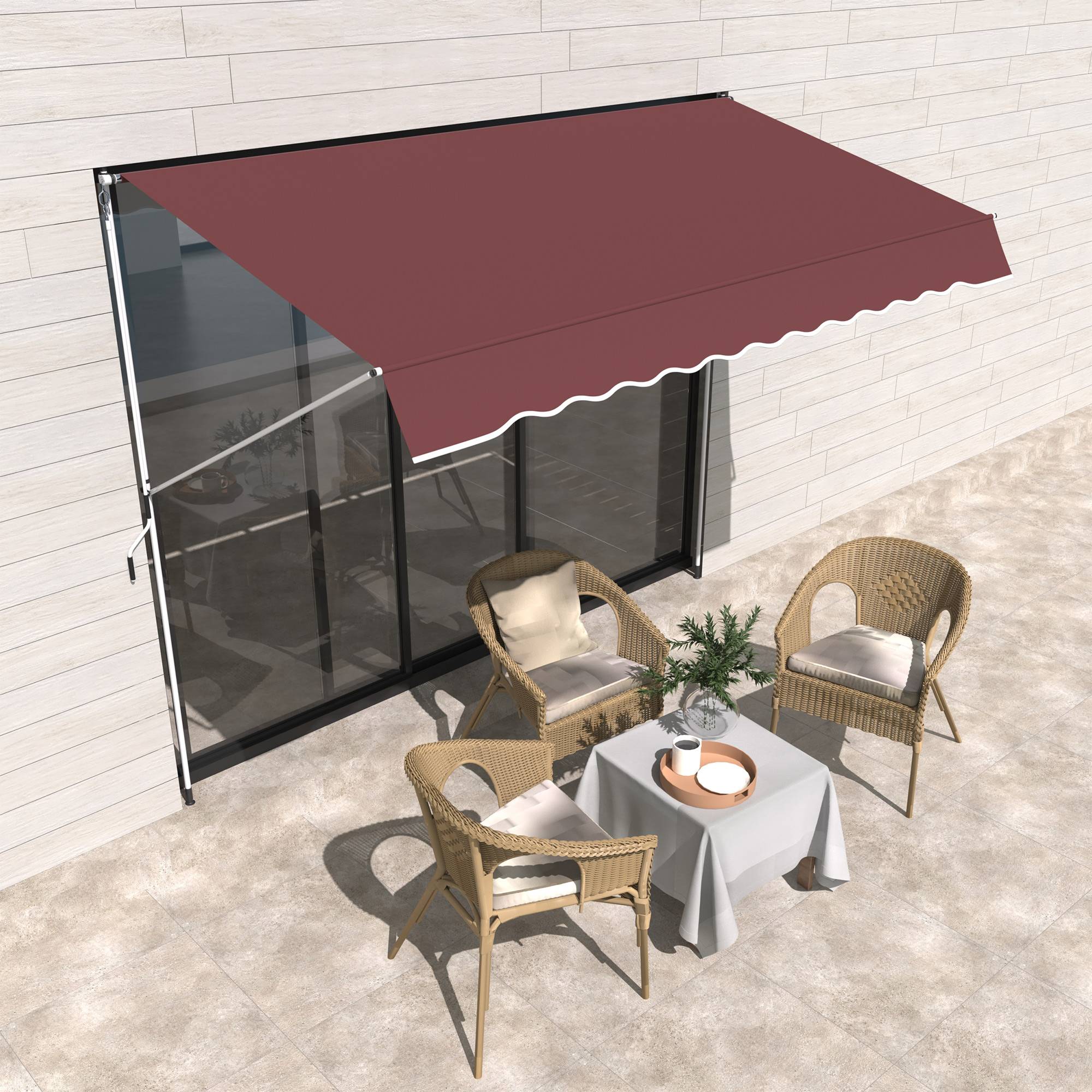 Store Banne Manuel Rétractable 3 x 1,5 m, Sans Perçage, Hauteur et Inclinaison Réglables, Aluminium et Polyester Anti-UV, Bordeaux - Image 4