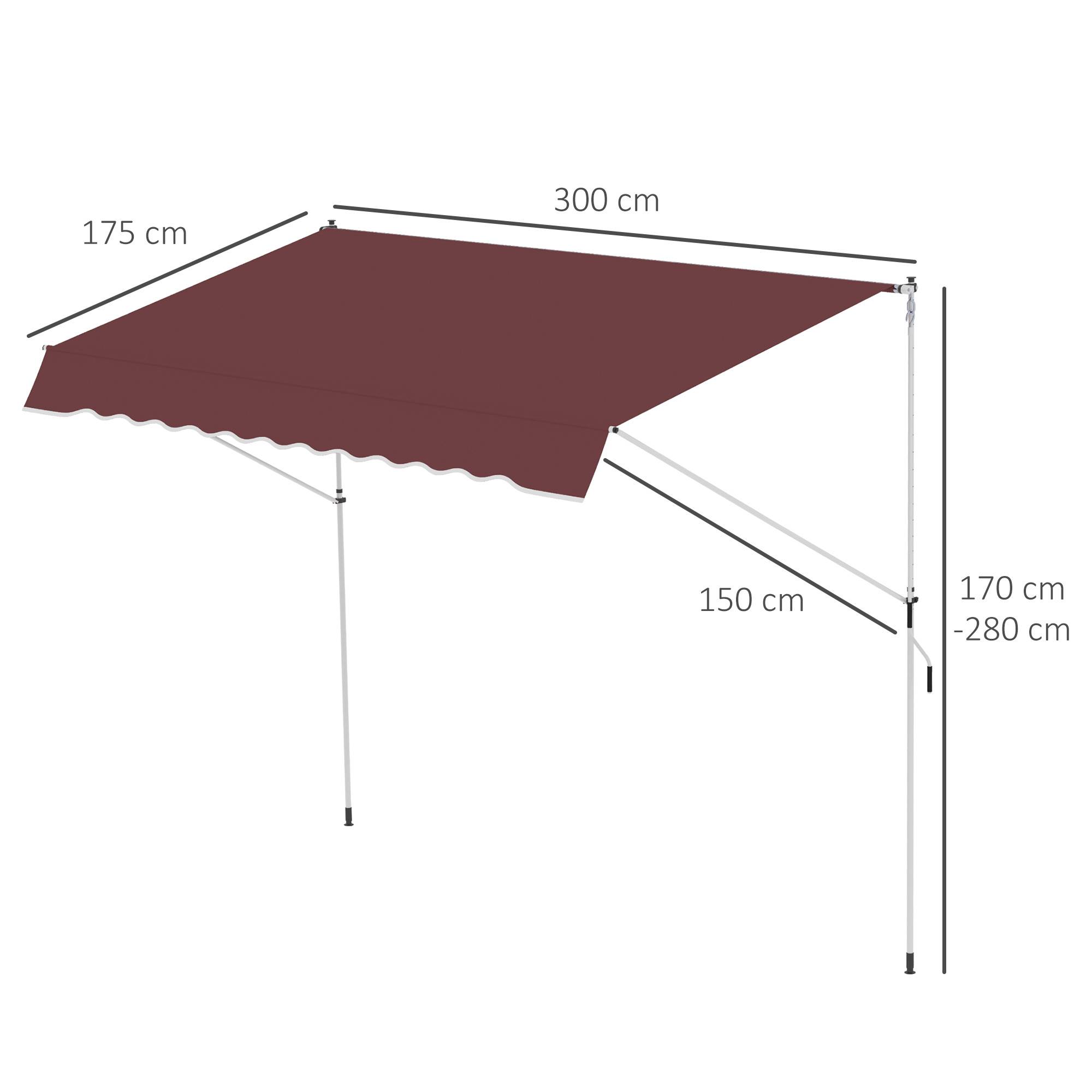 Store Banne Manuel Rétractable 3 x 1,5 m, Sans Perçage, Hauteur et Inclinaison Réglables, Aluminium et Polyester Anti-UV, Bordeaux - Image 5