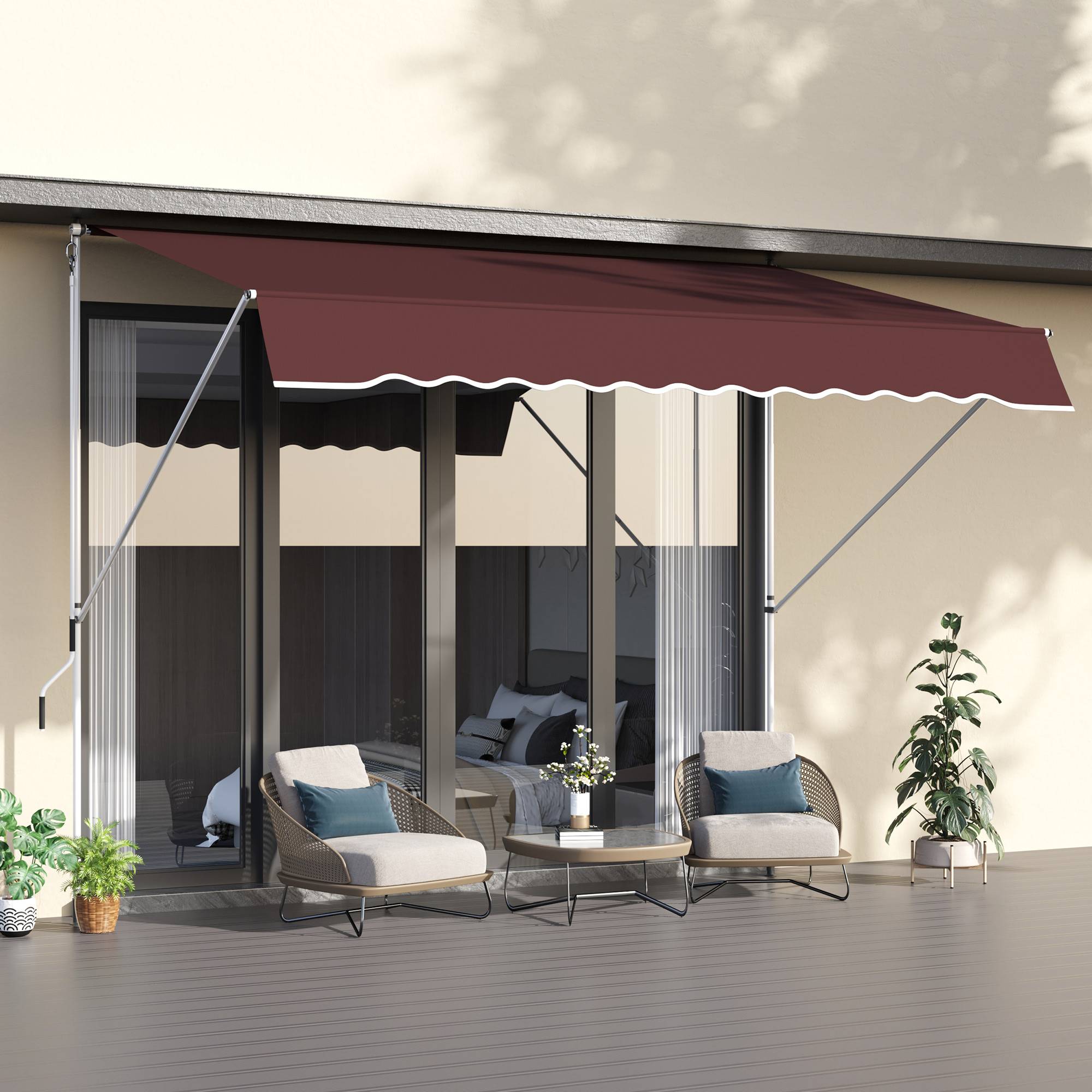 Store Banne Manuel Rétractable 3 x 1,5 m, Sans Perçage, Hauteur et Inclinaison Réglables, Aluminium et Polyester Anti-UV, Bordeaux - Image 3