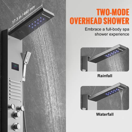 VEVOR Panneau de douche 6 modes, hydroélectrique écran LED, pluie, cascade, 5 jets, pomme à main. - Image 3