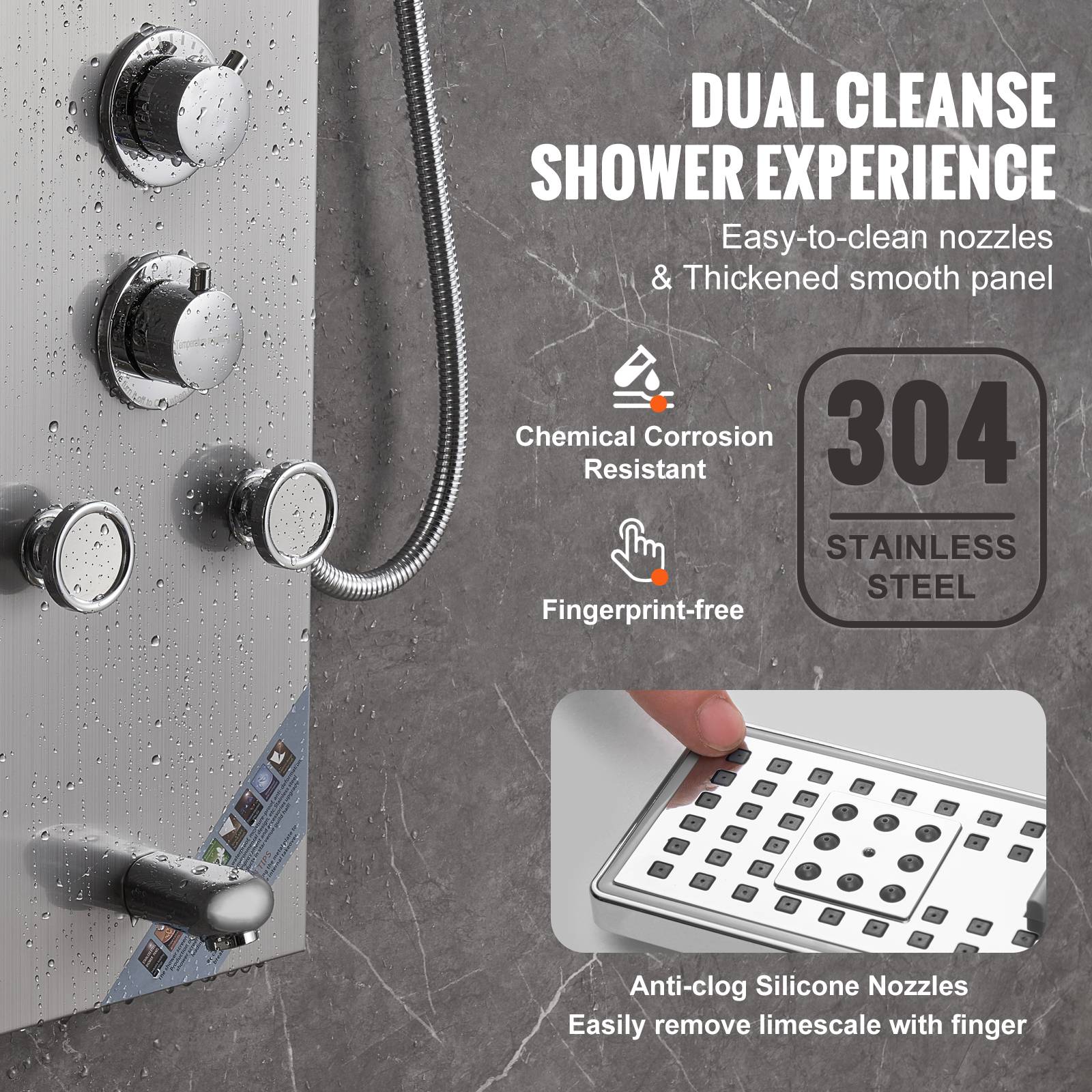 VEVOR Panneau de douche 6 modes, hydroélectrique écran LED, pluie, cascade, 5 jets, pomme à main. - Image 6