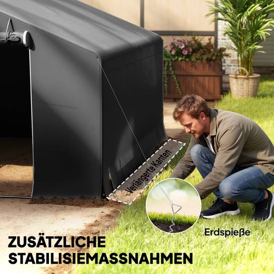 Abri de jardin portable, tente pour vélo, porte enroulable à fermeture éclair, cadre métallique, rangement polyvalent, gris foncé - Image 6