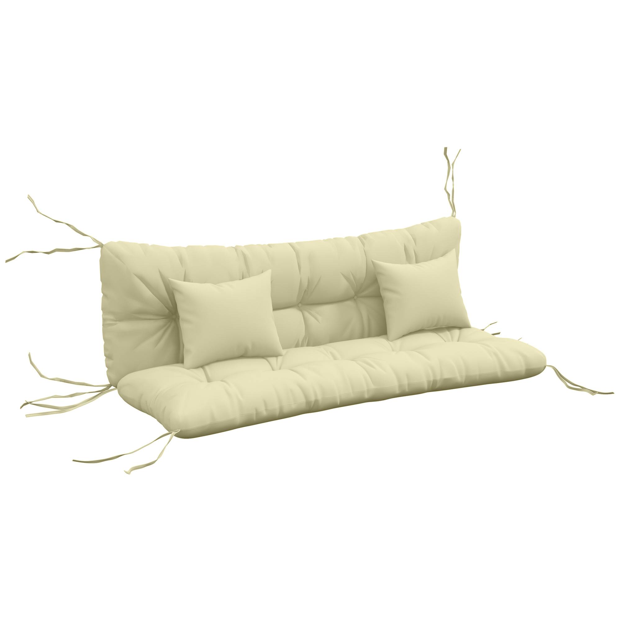 Lot de 4 coussins d'assise, 150 x 50 cm, coussins de chaise déperlants avec attaches, 10 cm d'épaisseur, blanc crème - Image 1
