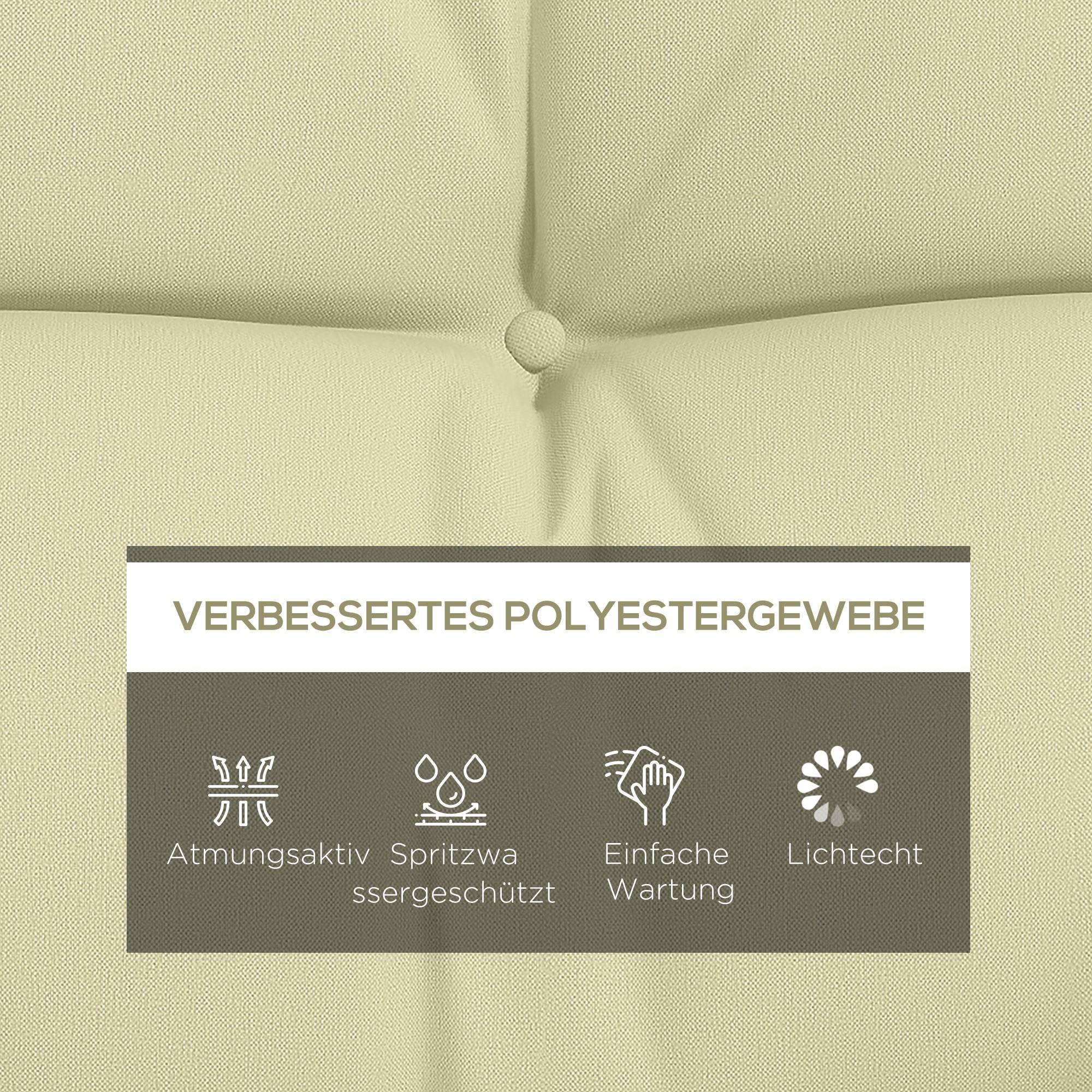 Lot de 4 coussins d'assise, 150 x 50 cm, coussins de chaise déperlants avec attaches, 10 cm d'épaisseur, blanc crème - Image 6