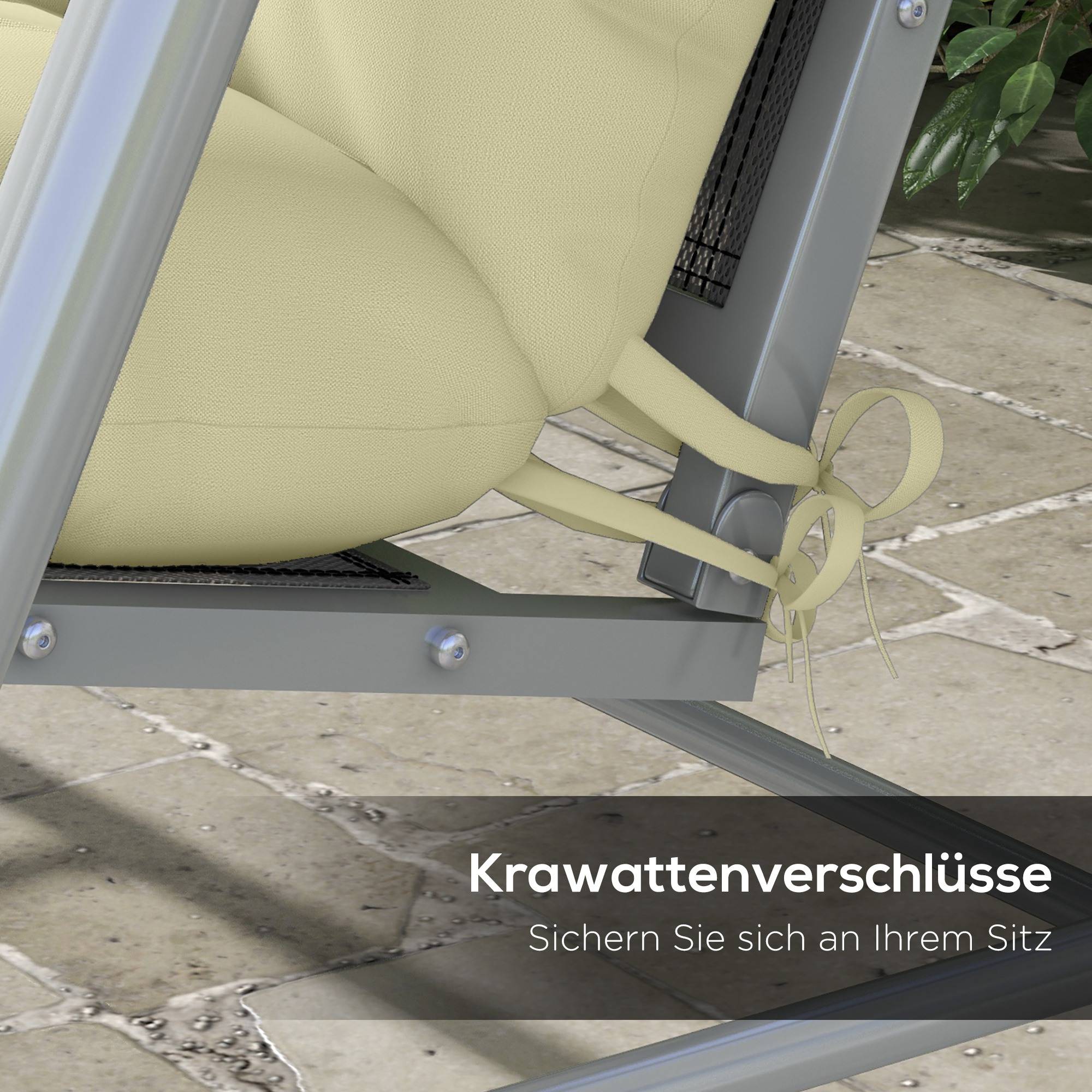 Lot de 4 coussins d'assise, 150 x 50 cm, coussins de chaise déperlants avec attaches, 10 cm d'épaisseur, blanc crème - Image 7