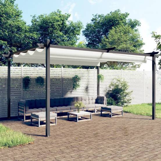 Grande Pergola Acier avec Toit Rétractable Tonnelle pour Jardin Fête Crème 4x3 m – ComfortXL Outdoor Living - Image 1