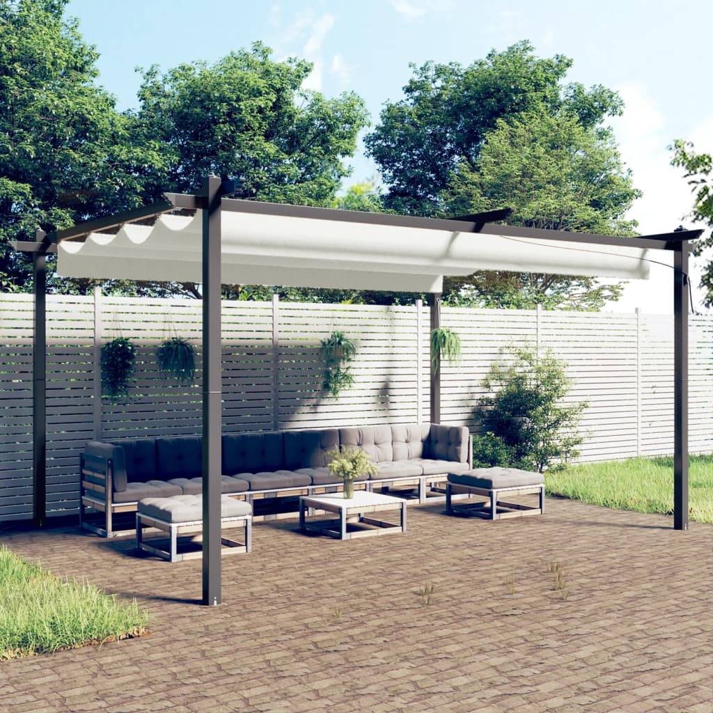 Grande Pergola Acier avec Toit Rétractable Tonnelle pour Jardin Fête Crème 4x3 m – ComfortXL Outdoor Living - Image 1