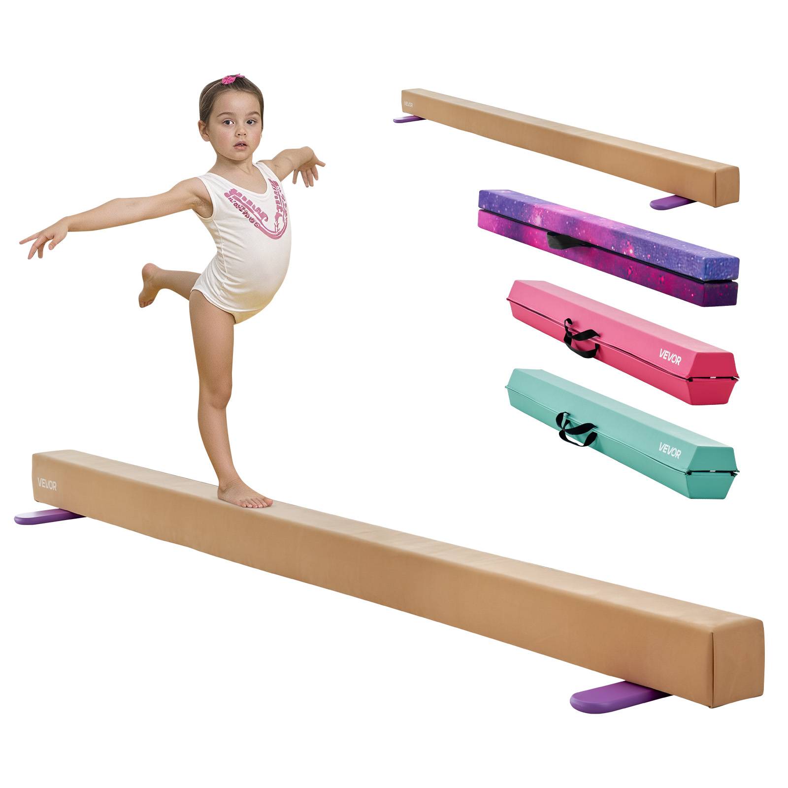 Vevor - VEVOR Poutre gymnastique pliable 2400 mm, bois massif, surface antidérapante en daim, charge max 158,7 kg, jaune - Image 1