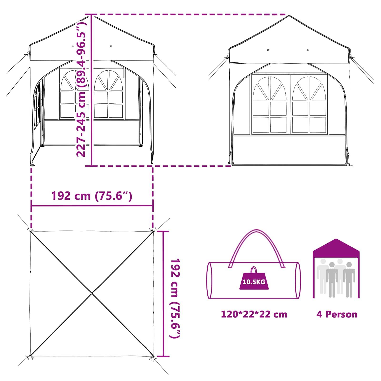 ComfortXL - Tente de réception pliable pop-up métal extérieur 2 parois 192x192 Noir - ComfortXL Outdoor Living - Image 9