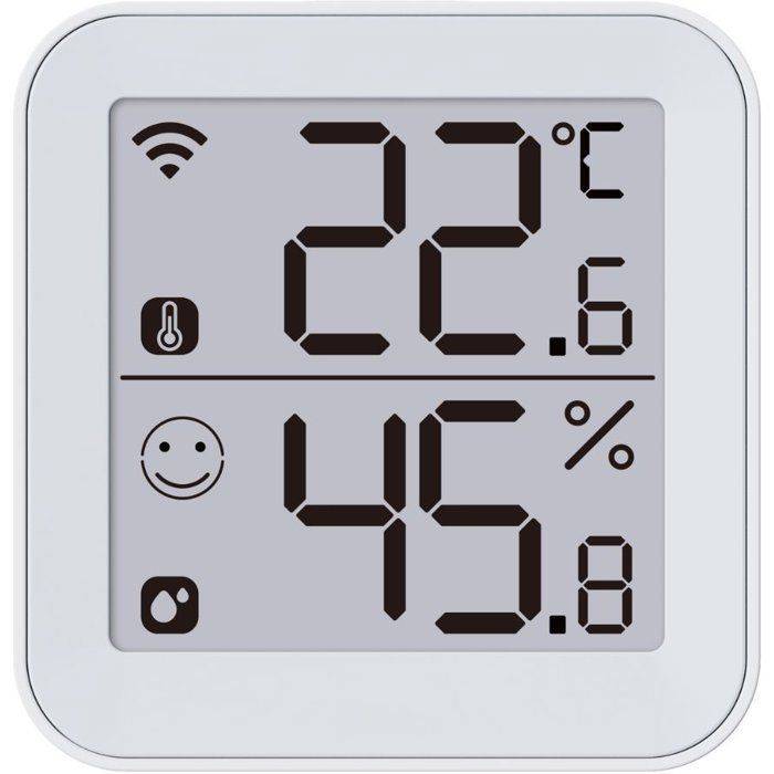 Thermomètre hygromètre Wi‑Fi Termo 2, grand écran LCD, indicateur sourire, alertes, blanc - Konyks - Image 1
