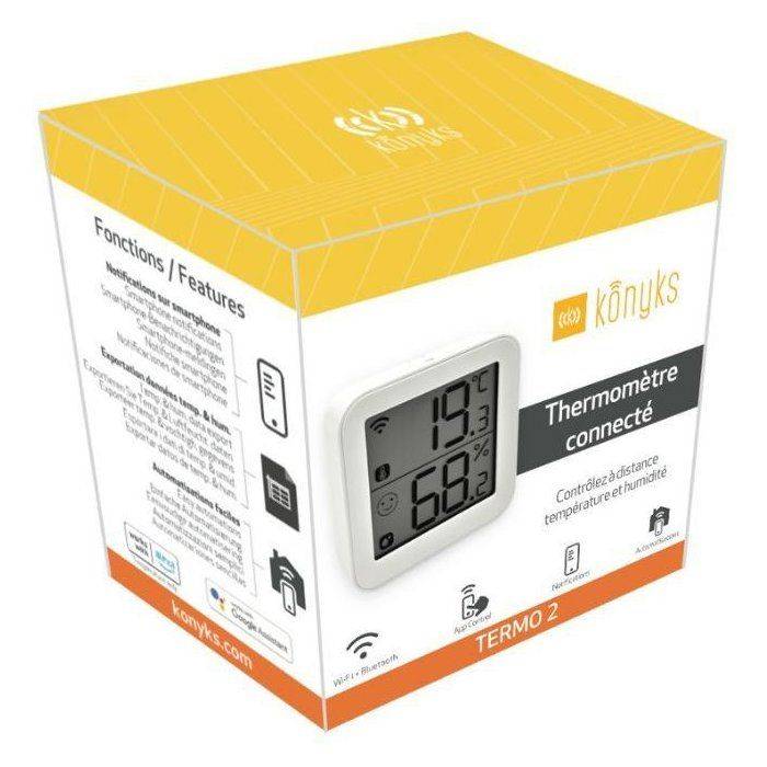 Thermomètre hygromètre Wi‑Fi Termo 2, grand écran LCD, indicateur sourire, alertes, blanc - Konyks - Image 5
