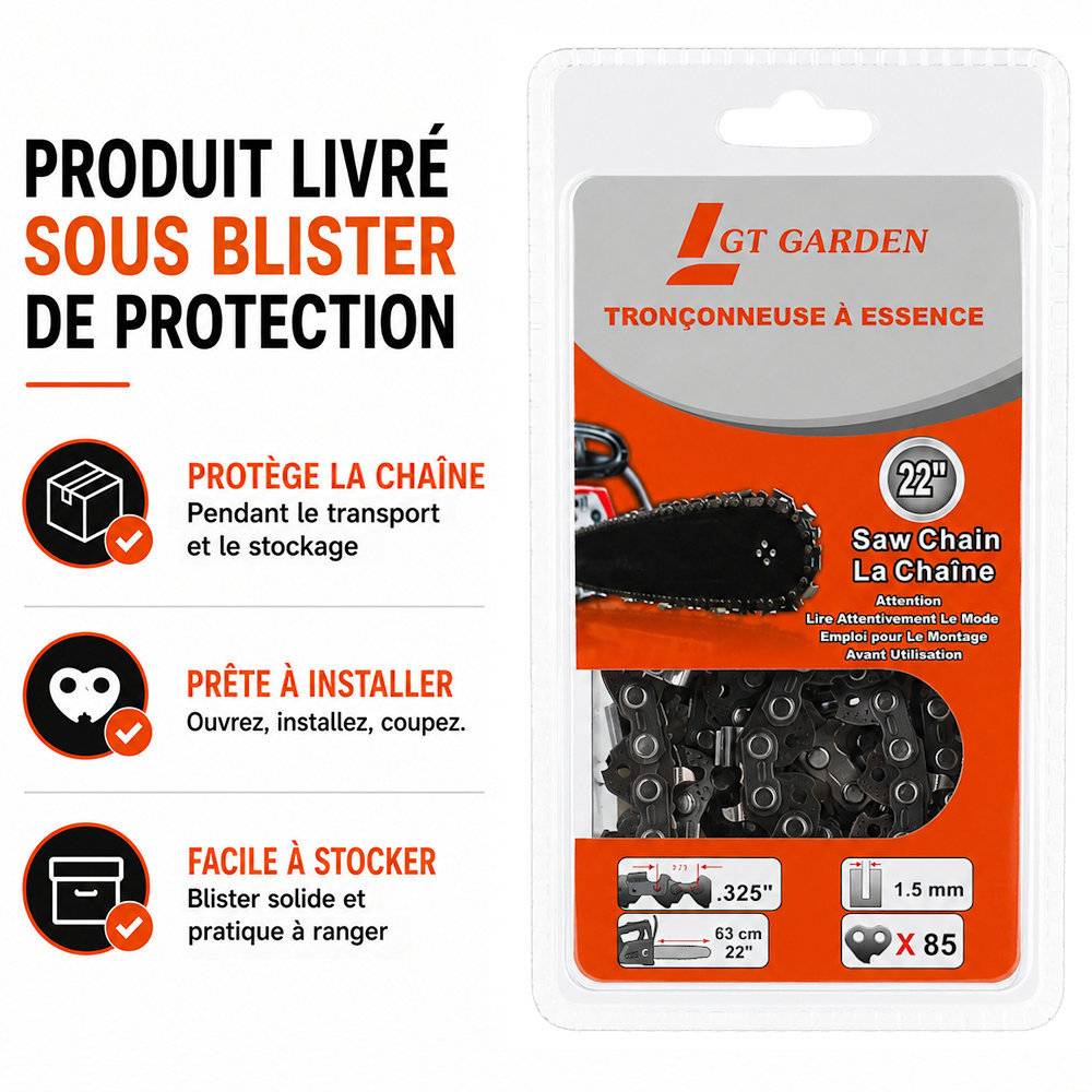 Gt Garden - Lot de 3 chaînes 85 maillons pour tronçonneuse - GT GARDEN - Image 3