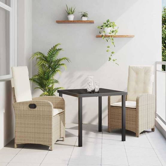 Ensemble de salle à manger pour jardin 3 pcs | Mobilier d'extérieur Beige polyrotin Maison Chic - Image 2