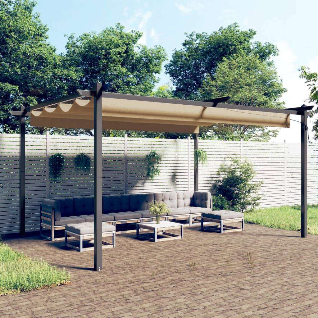 Pergola Acier avec Toit Ouvrant Rétractable Abri de Jardin Moderne Taupe 4x3 m – ComfortXL Outdoor Living - Image 1