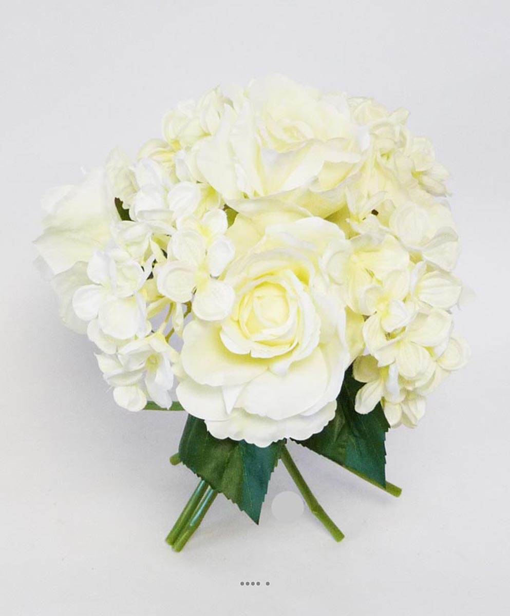 Artificielles - Bouquet de Roses et Hortensias artificielles 9 têtes H 36 cm superbe