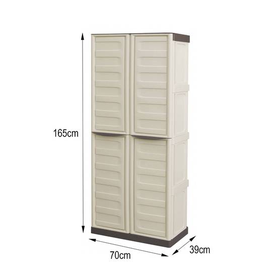 Dmora - Armoire d'extérieur Daldegan, Armoire de balcon polyvalente, armoire à balais 2 portes, 70x47h178 cm, Beige et Marron, Finition rayée - Dmora - Image 3