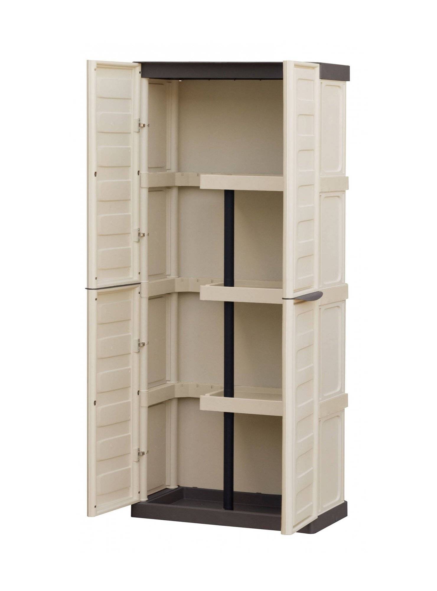 Dmora - Armoire d'extérieur Daldegan, Armoire de balcon polyvalente, armoire à balais 2 portes, 70x47h178 cm, Beige et Marron, Finition rayée - Dmora - Image 6