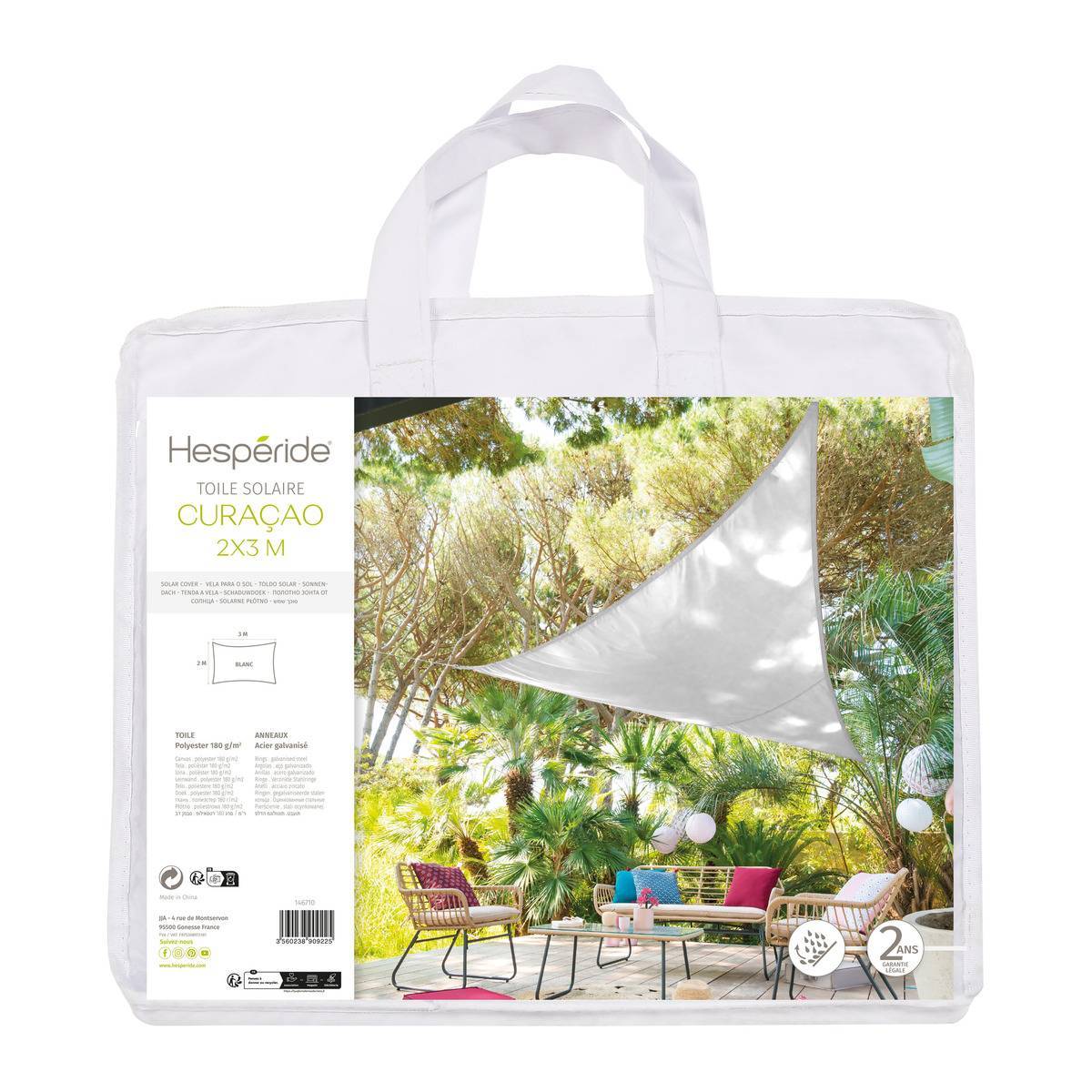 Hesperide - Voile d ombrage rectangulaire "Curacao" blanc 3x2m en polyester Hespéride - Image 2