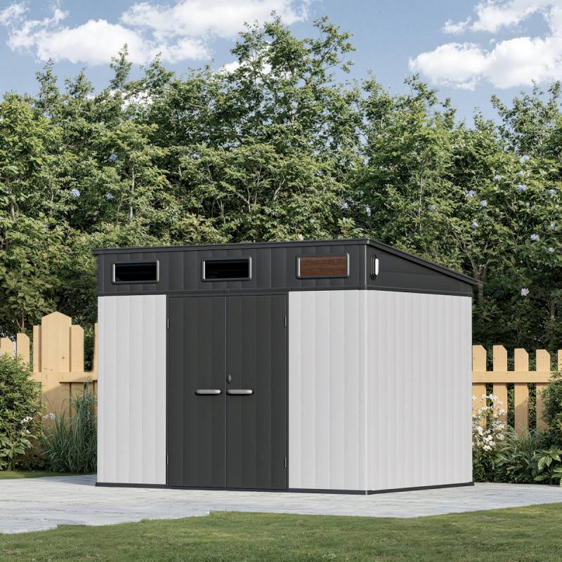 Abri de jardin 6m² en polypropylène gris avec plancher et toit incliné Jôbu Docker - Image 7