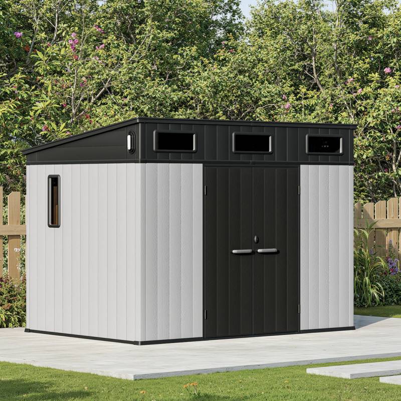 Abri de jardin 6m² en polypropylène gris avec plancher et toit incliné Jôbu Docker - Image 2