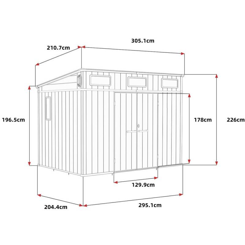 Abri de jardin 6m² en polypropylène gris avec plancher et toit incliné Jôbu Docker - Image 4
