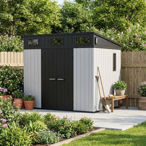 Abri de jardin 6m² en polypropylène gris avec plancher et toit incliné Jôbu Docker - Image 1