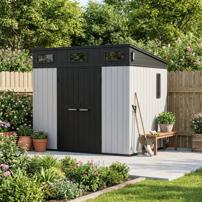 Abri de jardin 6m² en polypropylène gris avec plancher et toit incliné Jôbu Docker - Image 1
