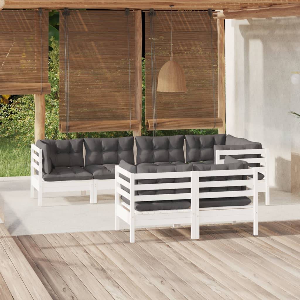 Prolenta Premium - Salon complet 7 places bois de pin et tissu (100 % polyester) blanc 63,5 x 63,5 x 62,5 cm - Prolen - Image 2