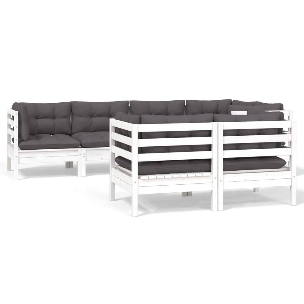 Prolenta Premium - Salon complet 7 places bois de pin et tissu (100 % polyester) blanc 63,5 x 63,5 x 62,5 cm - Prolen - Image 1