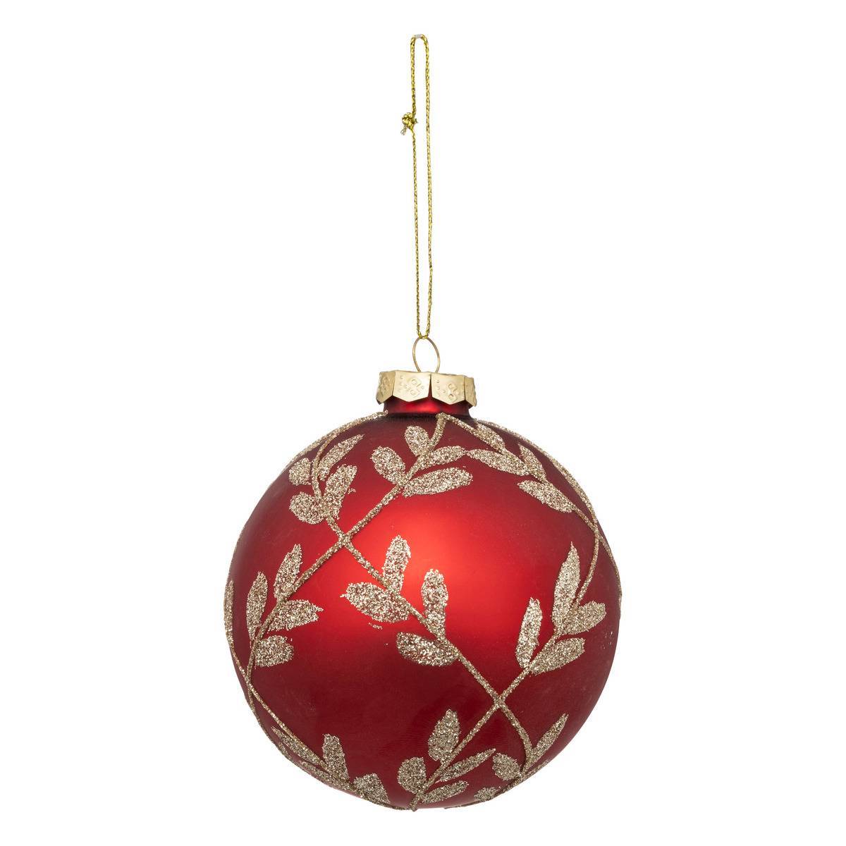 Atmosphera - Boule de noël rouge avec feuilles dorées en verre 80mm - Atmosphera Créateur d'intérieur