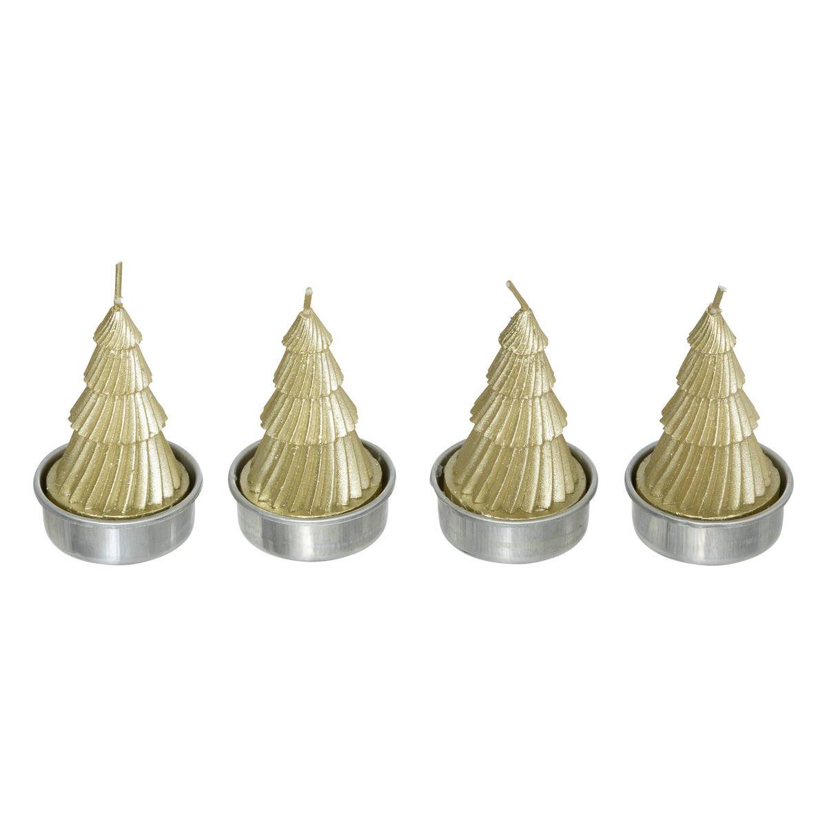Lot de 4 Bougies de Noël déco Sapin doré pailleté - Image 1