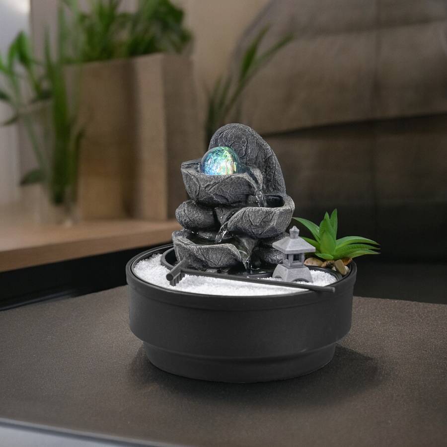Zen Light - Fontaine Jardin Zen Boule Lumineuse Rotation LED Ambiance Relaxante - Déco Jardin Zen Sable Blanc - H21 cm - Bogota Zen'Light - Image 4