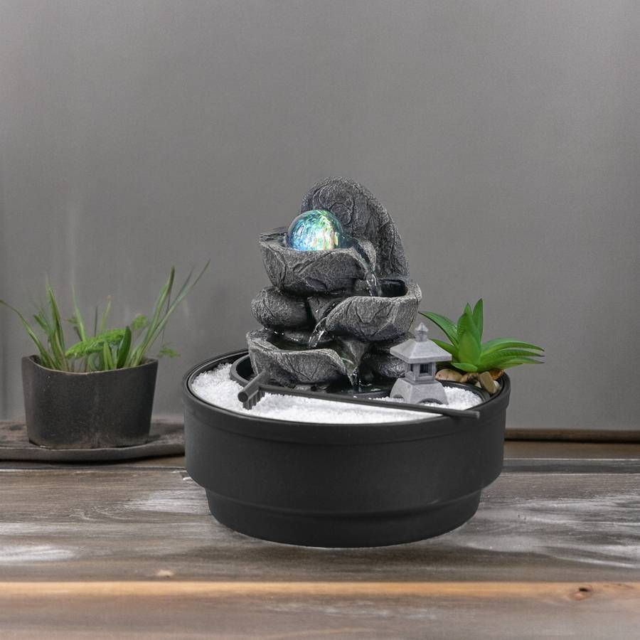 Zen Light - Fontaine Jardin Zen Boule Lumineuse Rotation LED Ambiance Relaxante - Déco Jardin Zen Sable Blanc - H21 cm - Bogota Zen'Light - Image 9