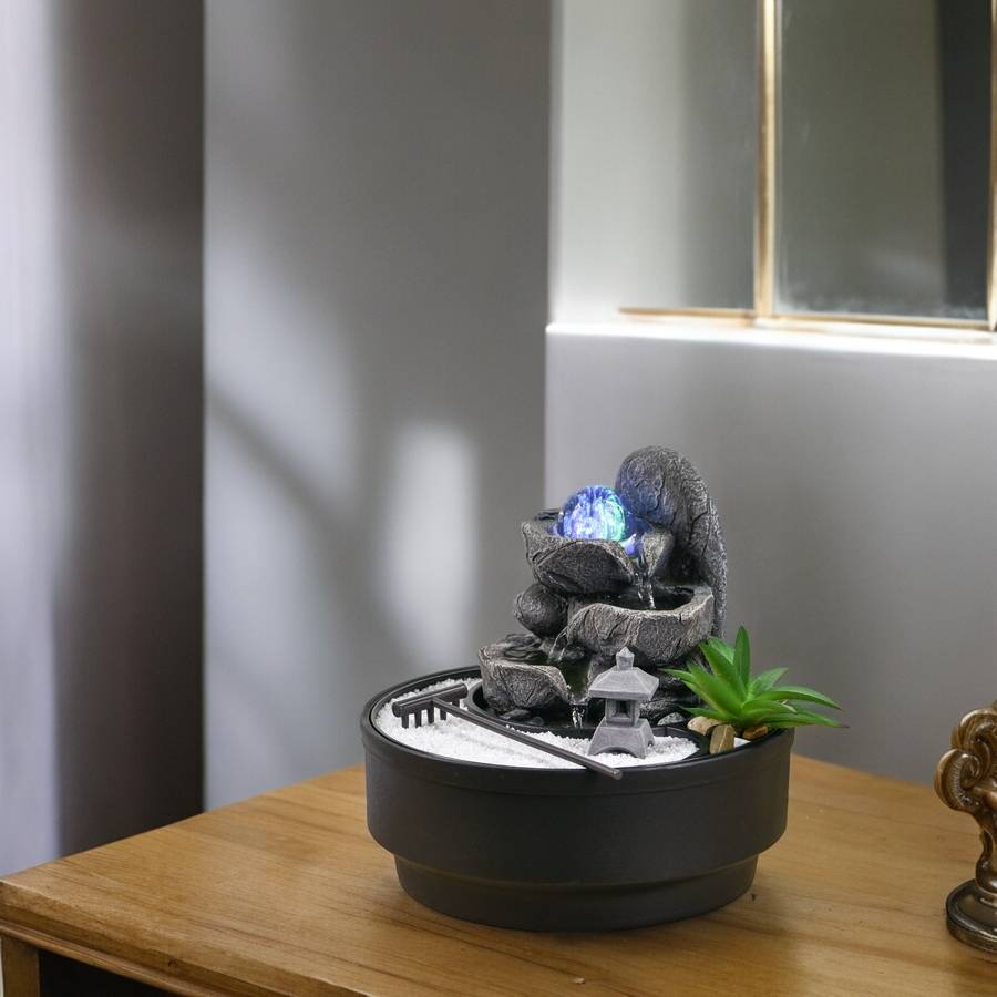Zen Light - Fontaine Jardin Zen Boule Lumineuse Rotation LED Ambiance Relaxante - Déco Jardin Zen Sable Blanc - H21 cm - Bogota Zen'Light - Image 2