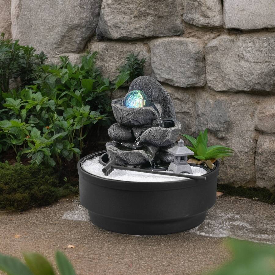 Zen Light - Fontaine Jardin Zen Boule Lumineuse Rotation LED Ambiance Relaxante - Déco Jardin Zen Sable Blanc - H21 cm - Bogota Zen'Light - Image 1