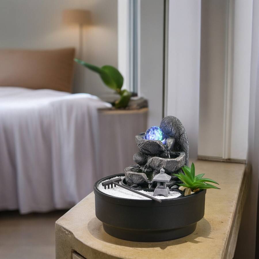 Zen Light - Fontaine Jardin Zen Boule Lumineuse Rotation LED Ambiance Relaxante - Déco Jardin Zen Sable Blanc - H21 cm - Bogota Zen'Light - Image 3