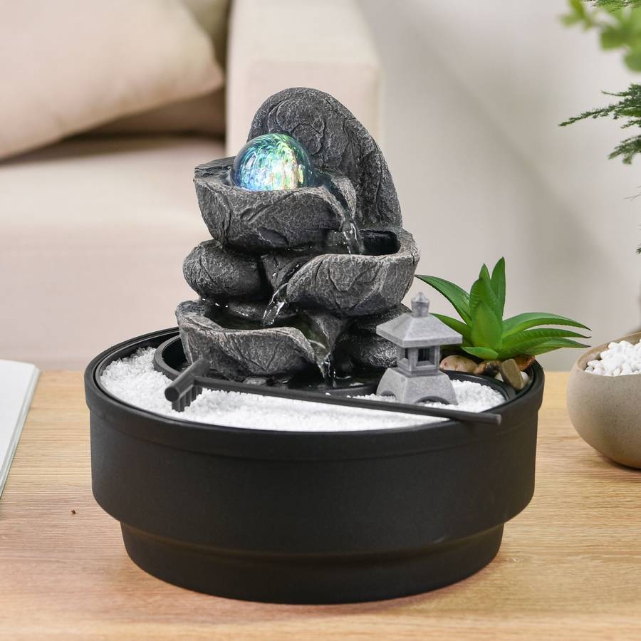 Zen Light - Fontaine Jardin Zen Boule Lumineuse Rotation LED Ambiance Relaxante - Déco Jardin Zen Sable Blanc - H21 cm - Bogota Zen'Light - Image 5