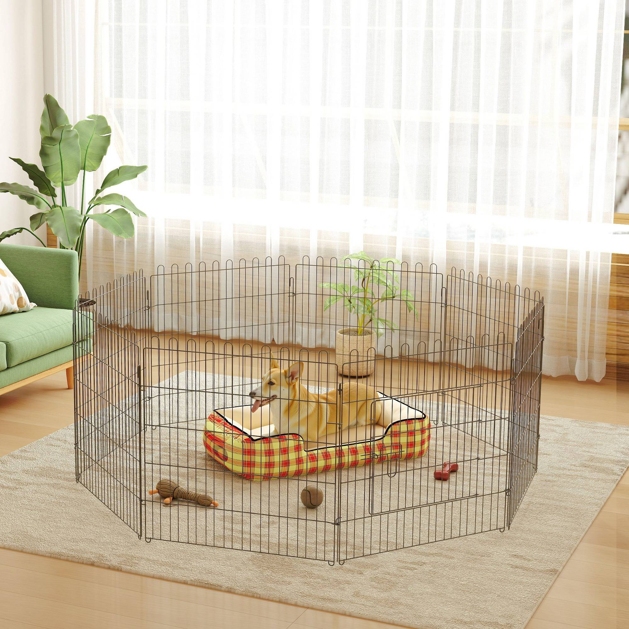 Parc enclos chiots animaux domestiques pour chiens lapins rongeurs petits animaux intérieur et extérieur diamètre 180 cm 8 panneaux 71 x 61 cm noir - Image 3